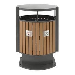 Abfallbehälter für außen, Volumen 2 x 39 l, BxHxT 400 x 1000 x 700 mm, Holz-Optik.