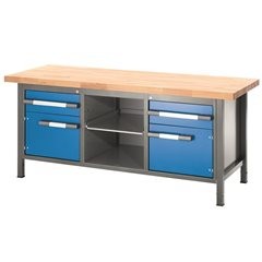 Höhenverstellbare Werkbank, Gestellbauweise, 2 Schubladen, 2 Türen, 1 Auszugboden, Breite 2000 mm, a
