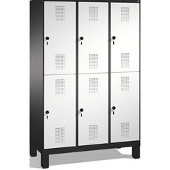 EVOLO Garderobenschrank, doppelstöckig, mit Füßen, 3 Abteile, je 2 Fächer, Abtei