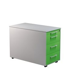 Schubladencontainer auf Rollen, HxT 570 x 800 mm, 3 Schubladen, alusilber / gelbgrün / alusilber.