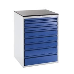 Schubladenschrank mit Teleskopführungen, Höhe 1030 mm, Schubladen 1 x 90, 7 x 120 mm, lichtgrau / en