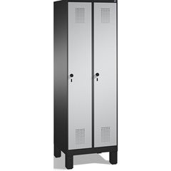 EVOLO Garderobenschrank, mit Füßen, 2 Abteile, Abteilbreite 300 mm, schwarzgrau