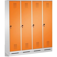 EVOLO Garderobenschrank, mit Sockel, 4 Abteile, Abteilbreite 400 mm, lichtgrau /