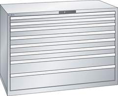 Schubladenschrank, Stahlblech, HxB 1000 x 1431 mm, 8 Schubladen, Tragkraft 75 kg, enzianblau.