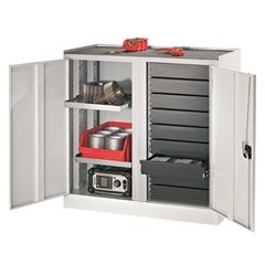 Werkzeug- und Beistellschrank, 9 Schubladen, 2 Fachböden, 1 Mitteltrennwand, Tür