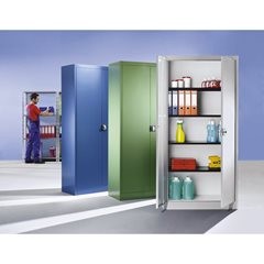Flügeltürenschrank HxB außen 1950 x 950 mm, mit 4 Fachböden, Tiefe 420 mm, resedagrün RAL 6011, ab 2