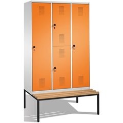 EVOLO Kombinationsschrank, ein- und doppelstöckig, mit Sitzbank, 3 Abteile, 4 Tü