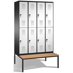 EVOLO Garderobenschrank, doppelstöckig, mit Sitzbank, 4 Abteile, je 2 Fächer, Ab