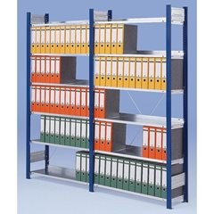 Ordner-Steckregal, einseitig, Höhe 2350 mm, BxT 1000 x 300 mm, Anbauregal, blau / verzinkt.
