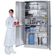 Edelstahlschrank, Lagerschrank, Tiefe 400 mm, 4 Fachböden.
