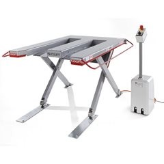 Flachform-Hubtisch, Baureihe E, Tragfähigkeit 1500 kg, LxB 1300 x 910 mm, 230 V Wechselstrom.