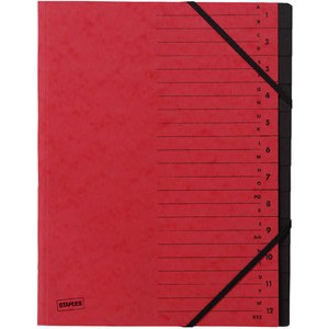 Ordnungsmappe, Karton, Eckspanngummi, A4, 12 Fächer, rot
