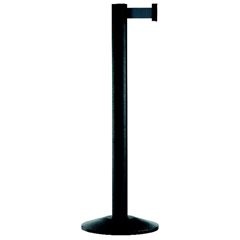 Gurtpfosten aus Aluminium, Pfosten schwarz, Auszug 2300 mm, Gurtfarbe Rot.