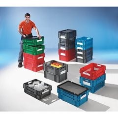 Drehstapelkasten, Inhalt 37 Liter, Wände und Boden geschlossen, VE 4 Stk, grau.