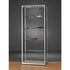 Vitrine, Höhe 1984 mm, ohne Beleuchtung, BxT 800 x 400 mm, rechteckig, silber, Türen vorne.