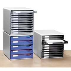 Ablagebox, Post- und Formular-Set, Gehäuse grau, Schubladen schwarz, 10 Schubladen.