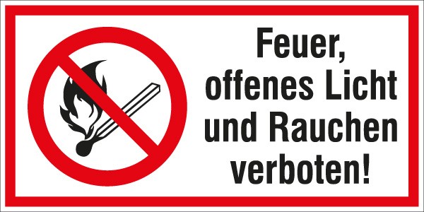 Hinweis-Aufkleber Feuer. offenes Licht 200x100mm
