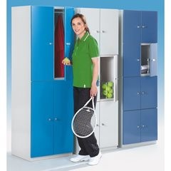 4er-Schließfachschrank Frankfurt, 2 Abteile, lichtgrau / feuerrot.