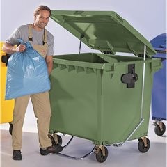 Müllcontainer aus Kunststoff, DIN EN 840, Volumen 1100 l, BxHxT 1370 x 1470 x 1115 mm, grün, ab 5 St
