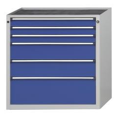 Schubladenschrank ohne Platte, Breite 910 mm, 6 Schubladen, Front enzianblau.