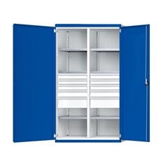 Schwerlastschrank mit Trennwand, 10 Schubladen, HxBxT 1950 x 1084 x 690 mm.