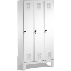 EVOLO Garderobenschrank, mit Füßen, 3 Abteile, Abteilbreite 300 mm, lichtgrau.