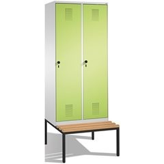 EVOLO Garderobenschrank, mit Sitzbank, 2 Abteile, Abteilbreite 400 mm, lichtgrau