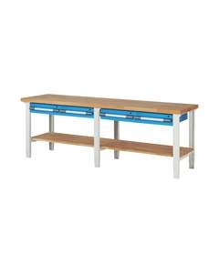 Werkbank, Baukastensystem Serie 7000, 4 Hängeschubladen, 1 Ablageboden, BxT 2500 x 700 mm.
