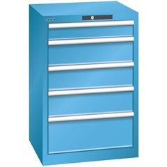 Schubladenschrank, 5 Schubladen, BxTxH 564 x 572 x 850 mm, lichtgrau / lichtblau.