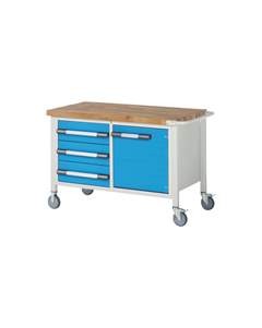 Fahrbare Werkbank Serie 8000, Gestellbauweise, 3 Schubladen, 1 Tür, BxT 1250 x 700 mm.