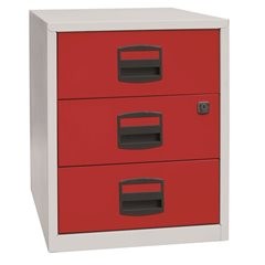 Mobiler Beistellschrank PFA, 3 Universalschubladen, lichtgrau / kardinalrot.