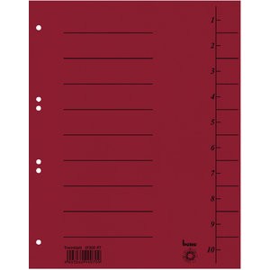 Trennblatt, Karton (RC), 250 g/m², 1-10, A4, rot