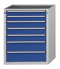 Schubladenschrank ohne Platte, Breite 760 mm, 7 Schubladen, Front enzianblau.