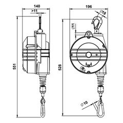 Balancer, Seilauszug 2000 mm, Tragfähigkeit 10 - 14 kg.