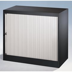 Euro-Rollladenschrank, Breite 1200 mm, 4 Fachböden, tiefschwarz / lichtgrau.