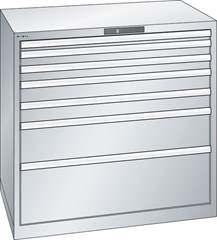 Schubladenschrank, Stahlblech, HxB 1000 x 1023 mm, 7 Schubladen, Tragkraft 200 kg, lichtblau.