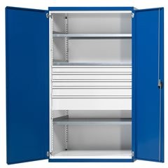Schwerlastschrank mit 3 Fachböden, 5 Schubladen, HxBxT 1950 x 1084 x 690 mm.