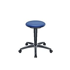 Arbeitshocker mit Gasfeder-Höhenverstellung, Sitz aus schwarzem Kunstleder, mit Gleitern und Fußring