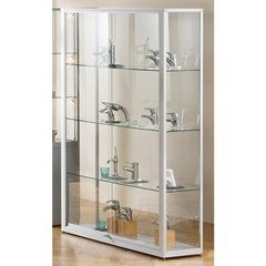 Standvitrine, Höhe 2000 mm, 2 Schiebetüren, BxT 1500 x 400 mm, Edelstahl-Optik.