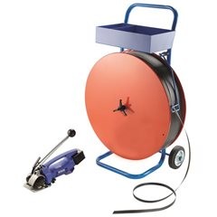 Umreifungs-Set, PP-Band, halbautomatisches Spann- und Verschlussgerät, fahrbarer Abroller, Band, Ban