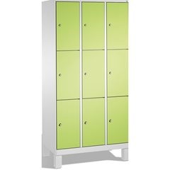EVOLO Fächerschrank, mit Füßen, 3 Abteile, je 3 Fächer, Abteilbreite 300 mm, lic