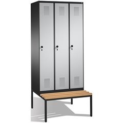 EVOLO Garderobenschrank, mit Sitzbank, 3 Abteile, Abteilbreite 300 mm, schwarzgr