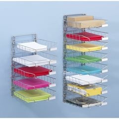 Stahldraht-Korb-Sortierablage, Wandmodell, einreihig, mit 8 Körben.