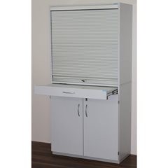 Sortierschrank mit Rollladen und Unterbauschrank, HxBxT 1864 x 913 x 440 mm, 18 Fächer, lichtgrau RA