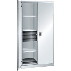 Flügeltürenschrank, HxBxT 1950 x 1000 x 580 mm, Leergehäuse mit 8 Fachböden, 6 Schubladen, lichtgrau