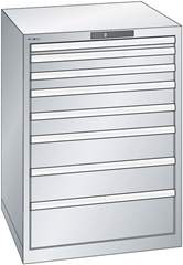 Schubladenschrank, Stahlblech, HxB 1000 x 717 mm, 8 Schubladen, lichtblau.