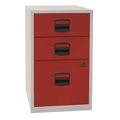 Beistellschrank PFA, 2 Schubladen, 1 Hängeregistratur, lichtgrau / kardinalrot.