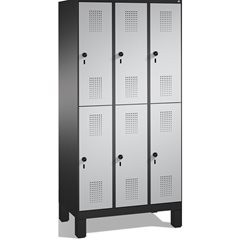EVOLO Garderobenschrank, doppelstöckig, mit Füßen, 3 Abteile, je 2 Fächer, Abtei