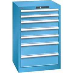 Schubladenschrank, 7 Schubladen, BxTxH 564 x 572 x 850 mm, lichtgrau / lichtblau.