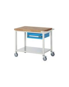 Fahrbare Werkbank Serie 8000, Gestellbauweise, 1 Hängeschublade, Ablageboden, BxT 1250 x 700 mm.